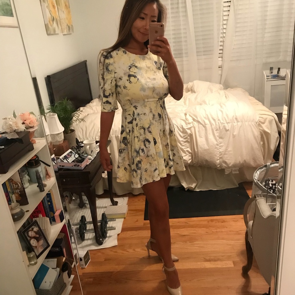yellow quarter sleeve dress